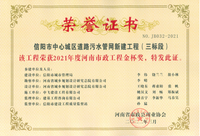 2021年度河南省市政工程金杯獎